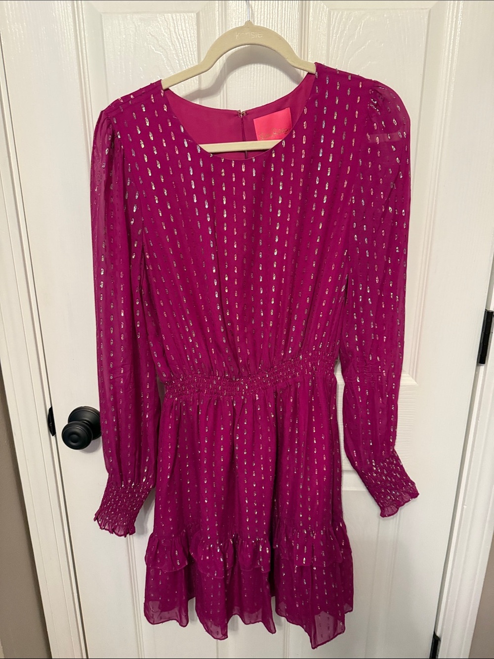 Lilly Pulitzer Magenta Pink Metallic Dot Long Sleeve Dress